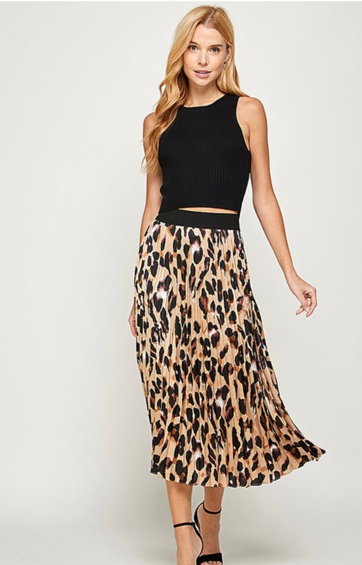 Warehouse black mixed outlet animal pleated midi skirt