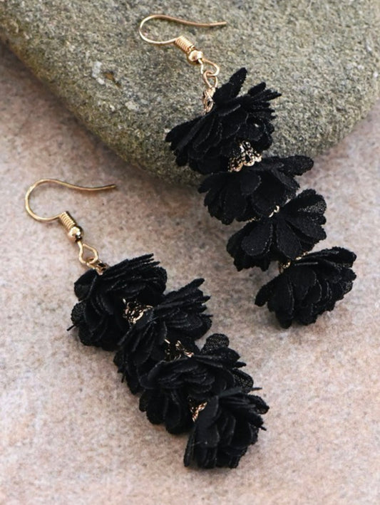 Black flower drop earrings