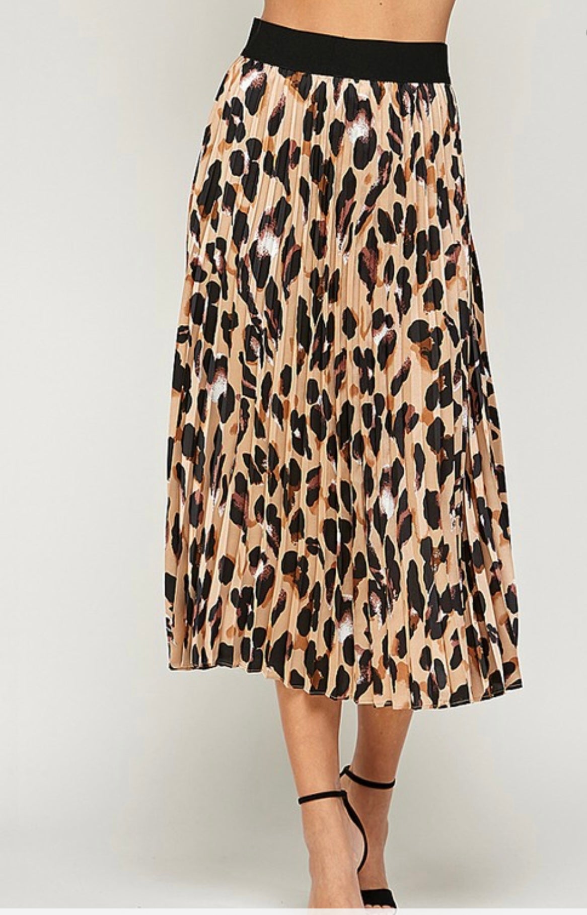 Animal print midi skirt with pleats
