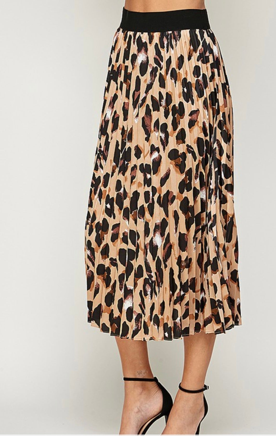 Animal print midi skirt with pleats